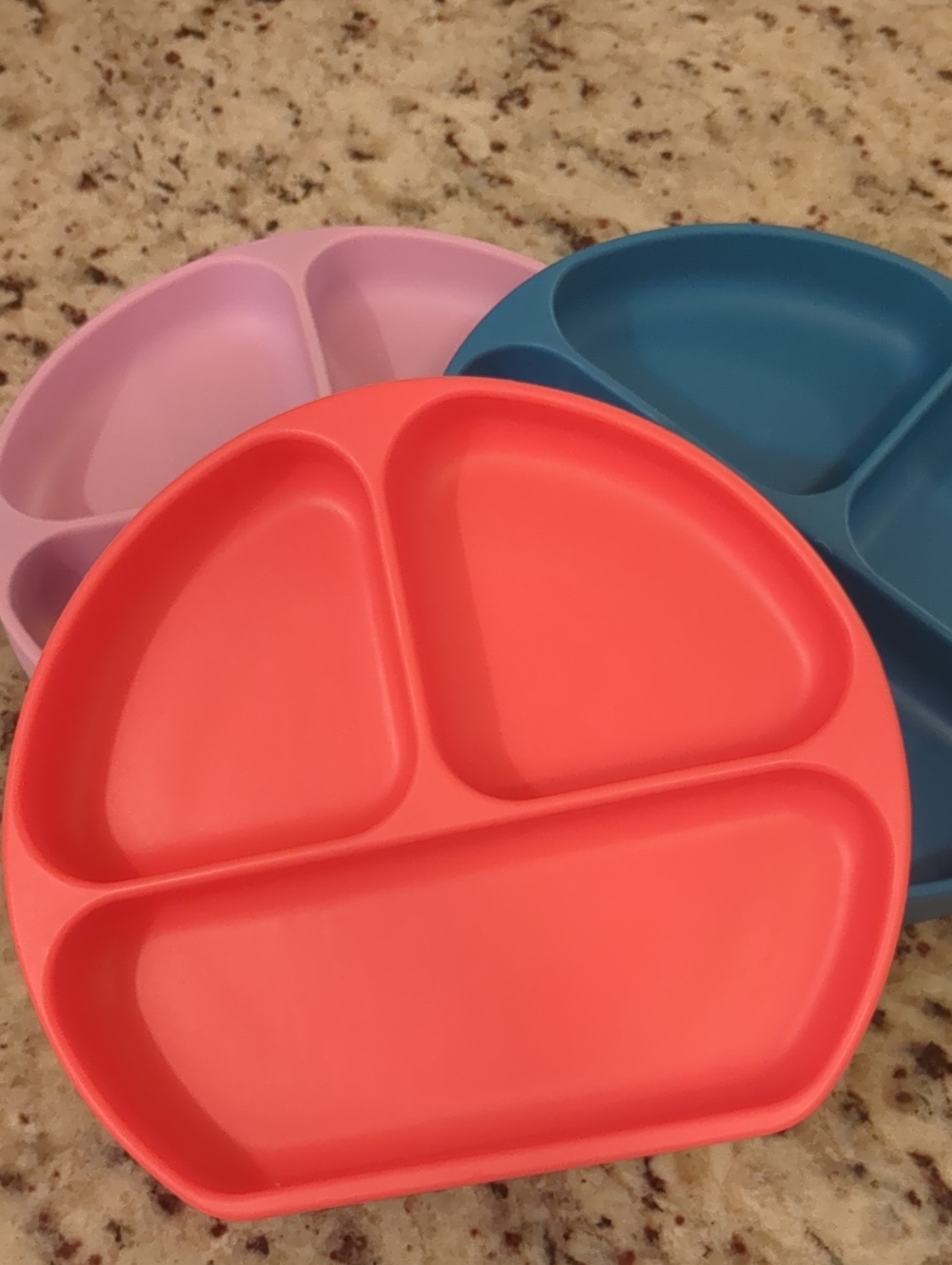 Bumkins Silicone Divided Kids Plate Set - Coral, Lavender, Blue